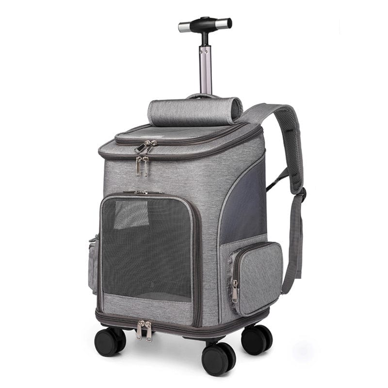 Portable Pet Backpack with Universal Wheels - Folding Traveling Cat Carrier Trolley Bag - Pets Playland