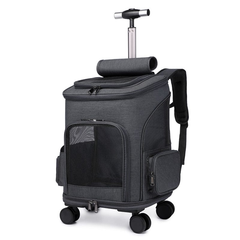 Portable Pet Backpack with Universal Wheels - Folding Traveling Cat Carrier Trolley Bag - Pets Playland