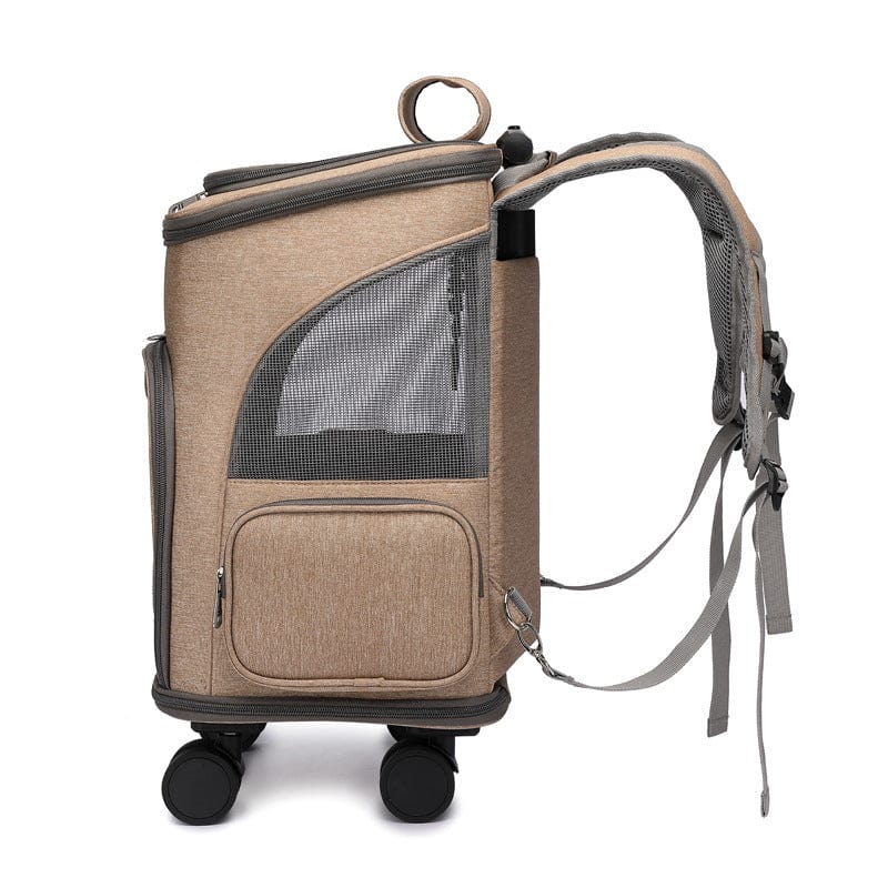 Portable Pet Backpack with Universal Wheels - Folding Traveling Cat Carrier Trolley Bag - Pets Playland