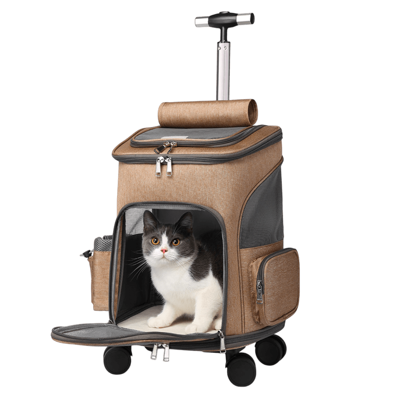 Portable Pet Backpack with Universal Wheels - Folding Traveling Cat Carrier Trolley Bag - Pets Playland