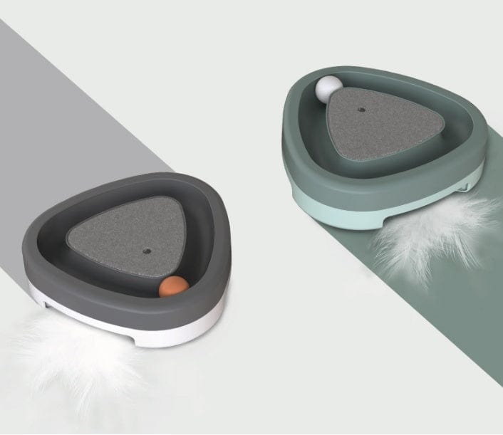 Smart Triangle Cat Toy – Electric Turntable Scratcher with Feather - Pets Playland