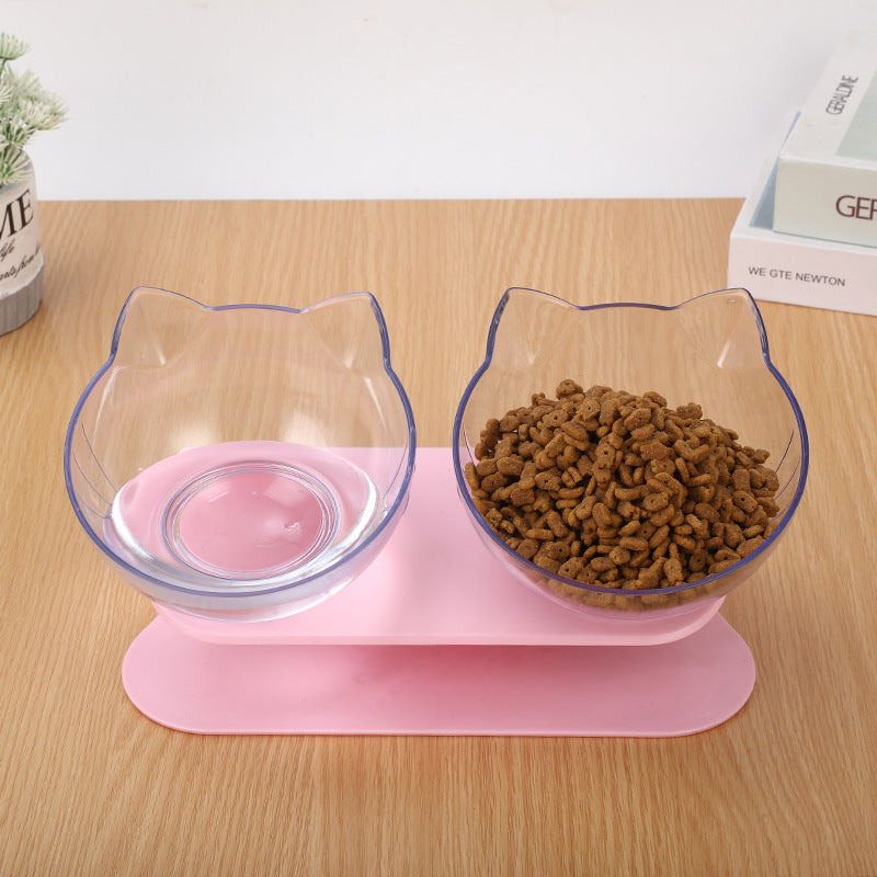 Inclined Cat Ear Pet Bowl — Transparent, Tilted Design for Comfortable Feeding