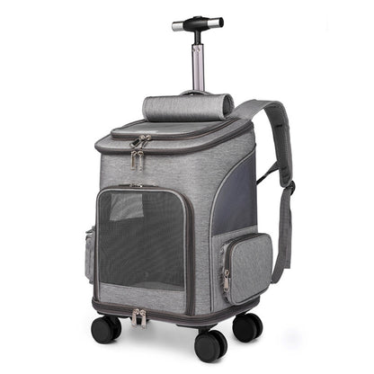 Portable Pet Backpack with Universal Wheels - Folding Traveling Cat Carrier Trolley Bag