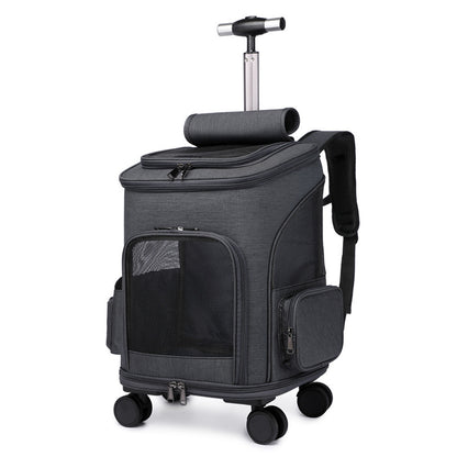 Portable Pet Backpack with Universal Wheels - Folding Traveling Cat Carrier Trolley Bag