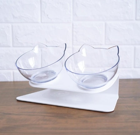 Inclined Cat Ear Pet Bowl — Transparent, Tilted Design for Comfortable Feeding