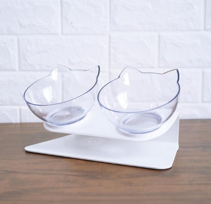 Inclined Cat Ear Pet Bowl — Transparent, Tilted Design for Comfortable Feeding